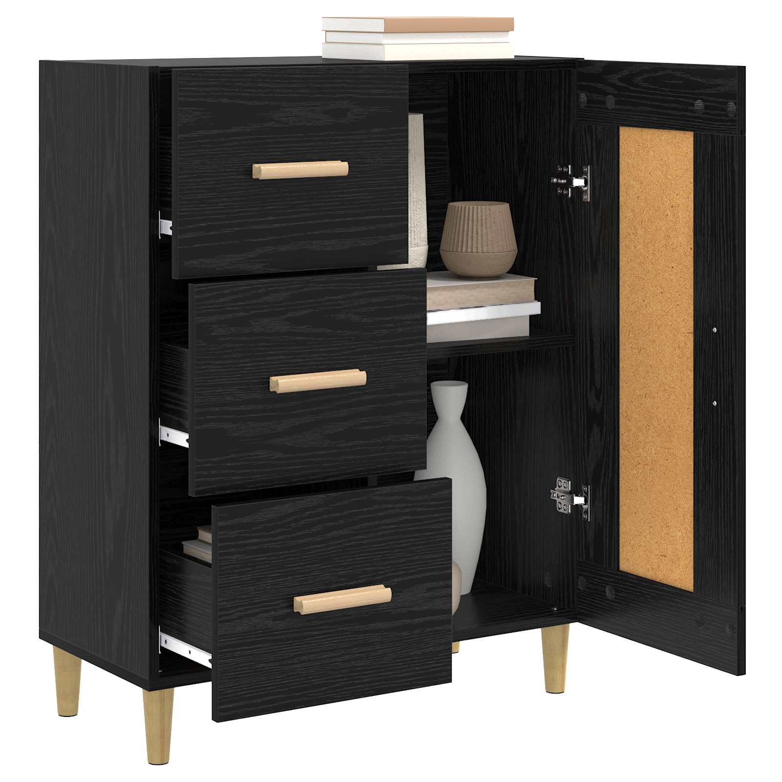 Sideboard Svart Ek 69,5 X 34 X 90 Cm Konstruerat Trä