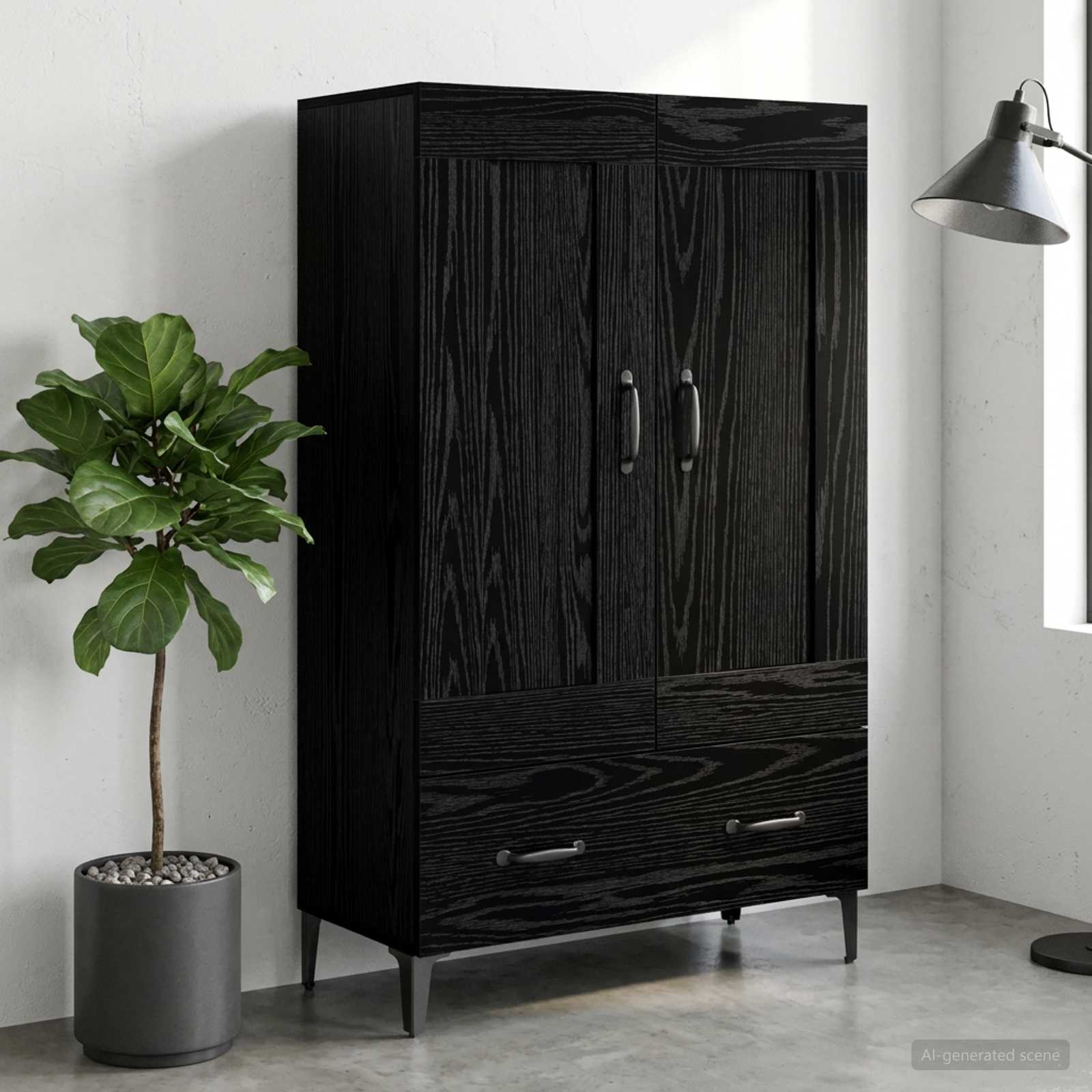 Skåp Svart Ek 70 X 31 X 115 Cm Konstruerat Trä