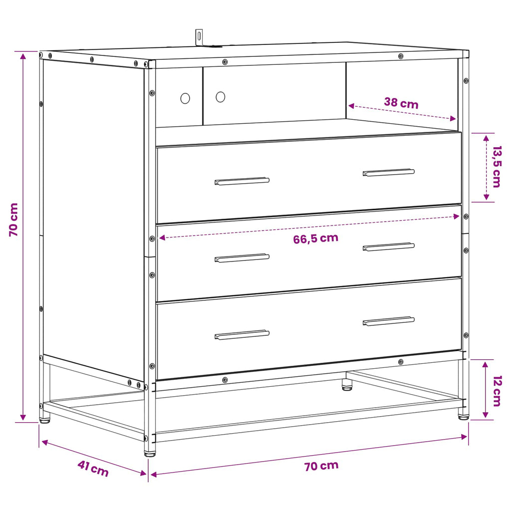 Lådans Skåp 3-Låda Artisan-Ek 70 X 41 X 70 Cm Konstruerat Trä