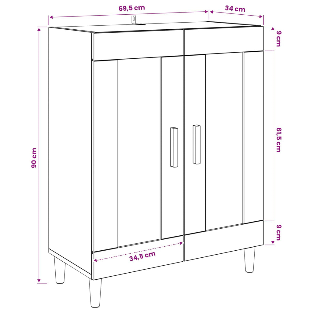 Sideboard Svart Ek 69,5 X 34 X 90 Cm Konstruerat Trä