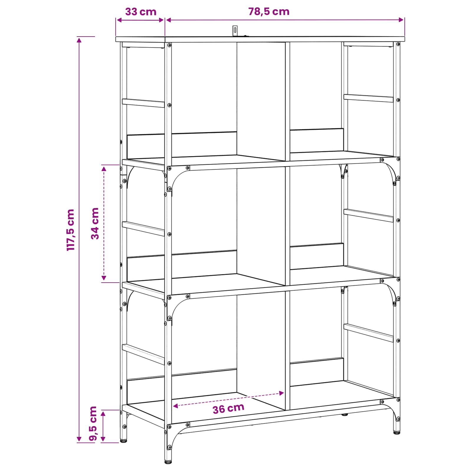 Hyllsystem 4 Nivåer 78,5 X 33 X 117,5 Cm Metall Pb Svart Ek