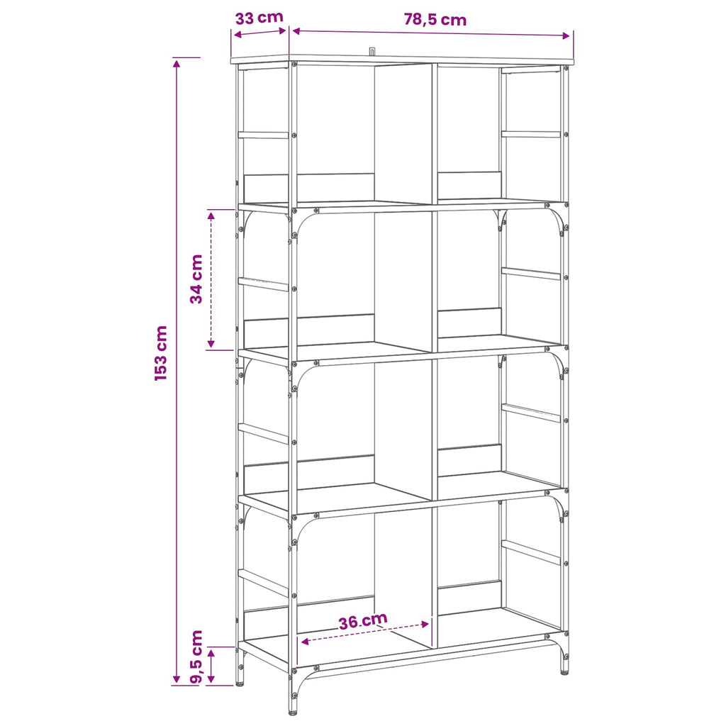 Hyllsystem 4 Nivåer 78,5 X 33 X 153 Cm Metall Pb Gammalt Trä