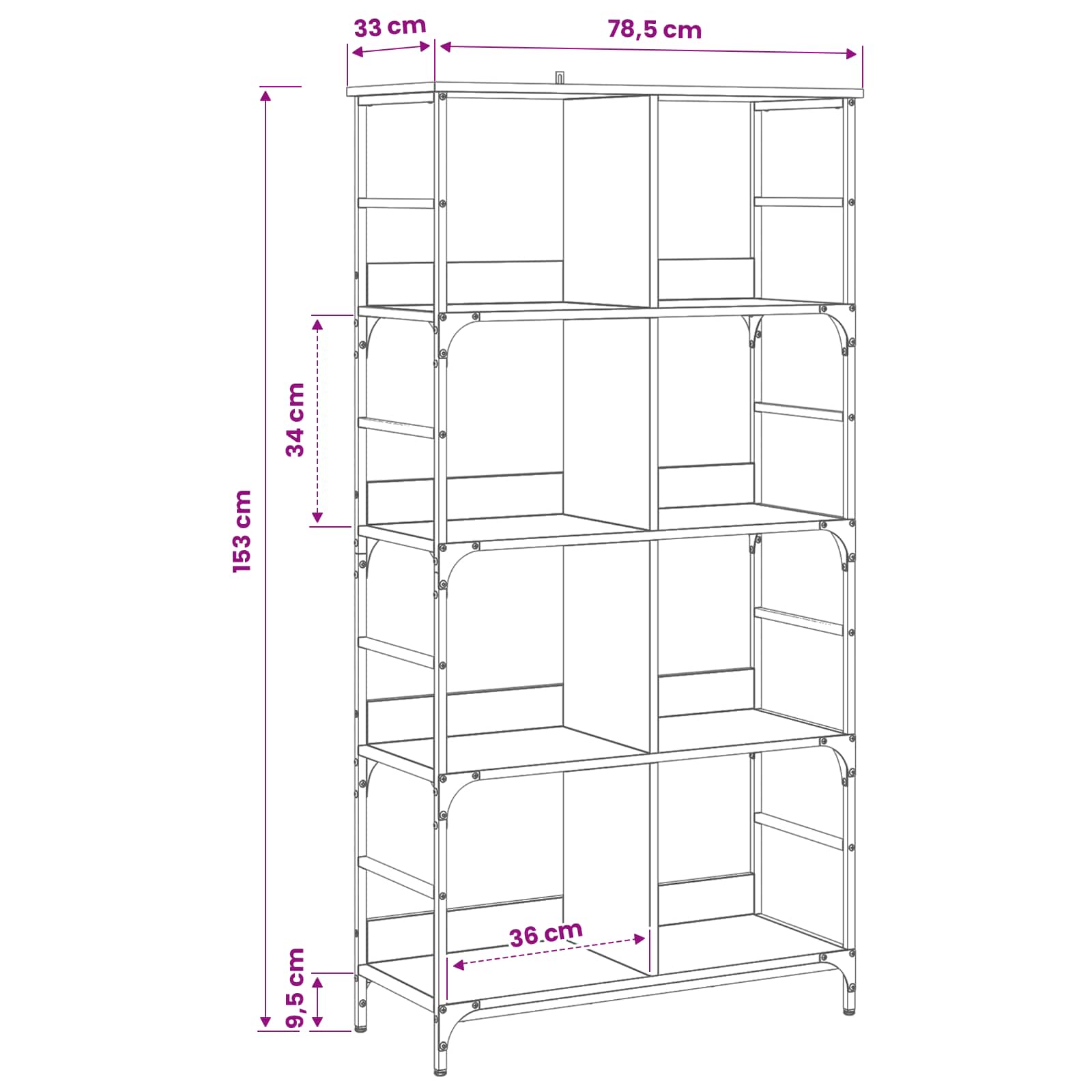 Hyllsystem 4 Nivåer 78,5 X 33 X 153 Cm Metall Pb Svart Ek