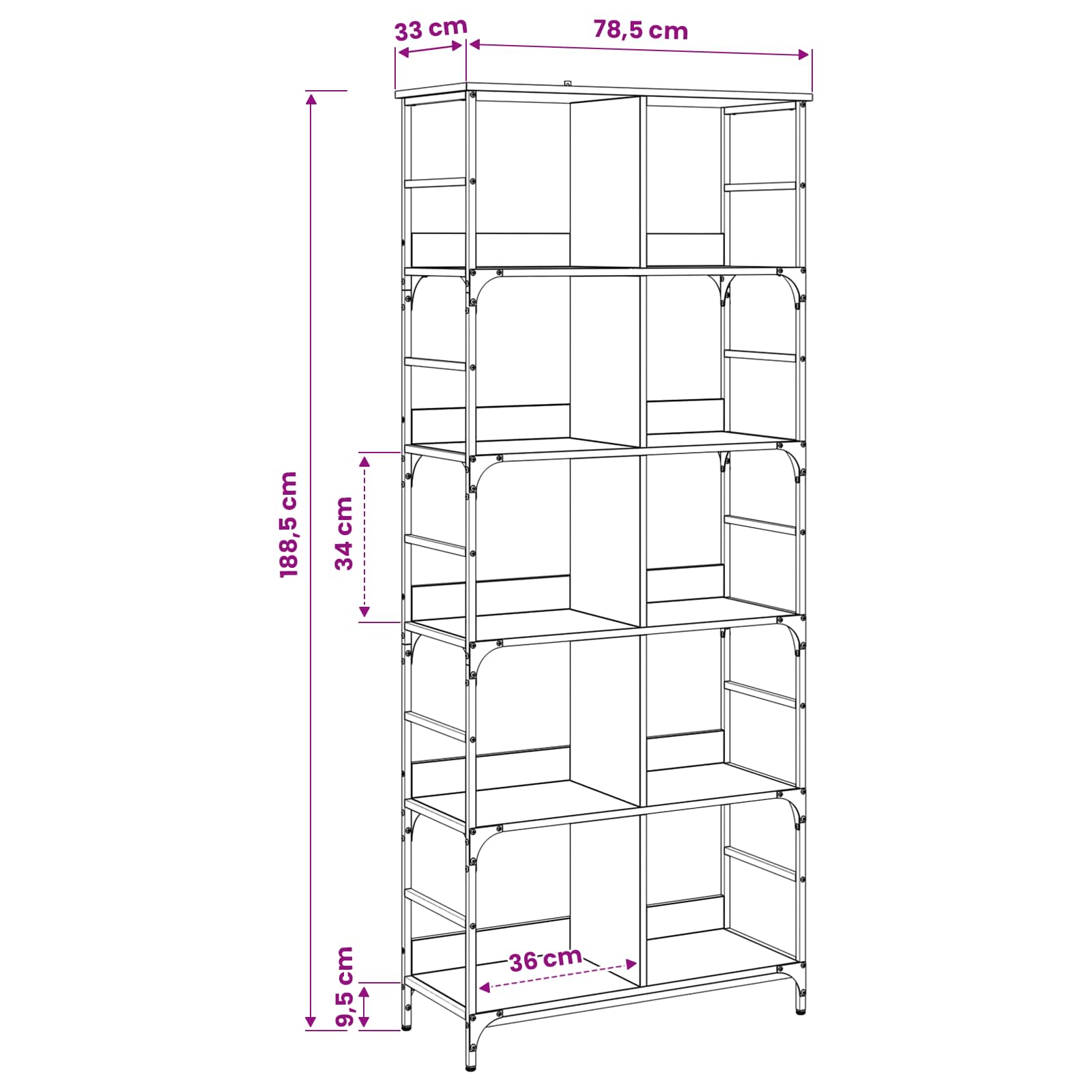 Hyllsystem 4 Nivåer 78,5 X 33 X 188,5 Cm Metall Pb Svart Ek