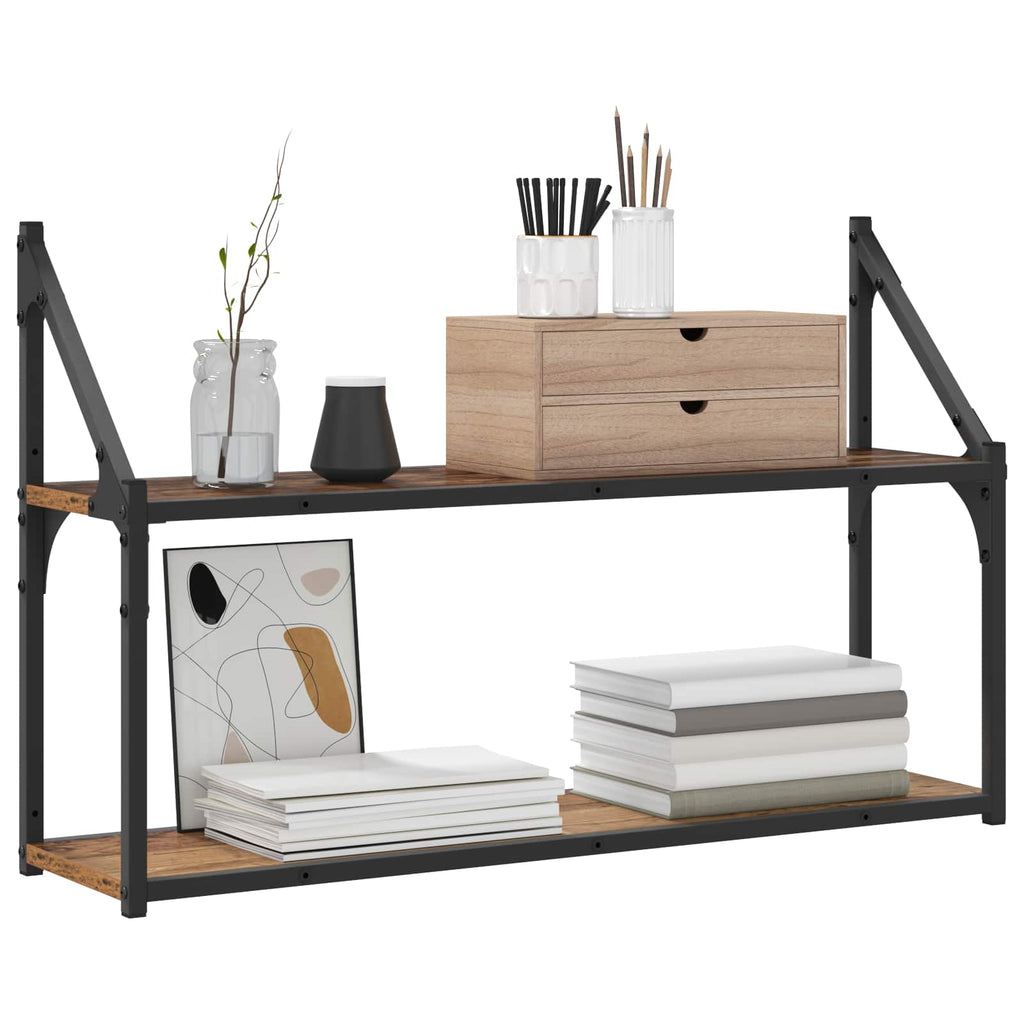 Vägg Hylla Väggmonterat Gammalt Trä 80 X 21 X 51 Cm Metall Pb