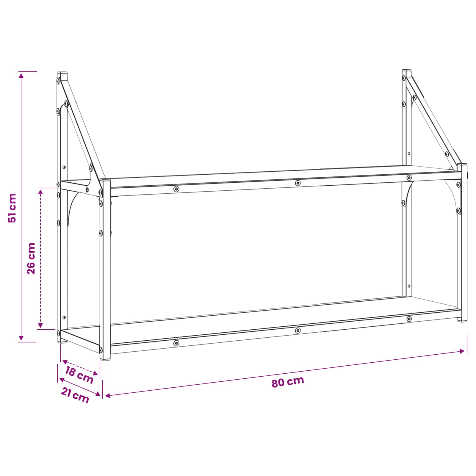 Vägg Hylla Väggmonterat Gammalt Trä 80 X 21 X 51 Cm Metall Pb