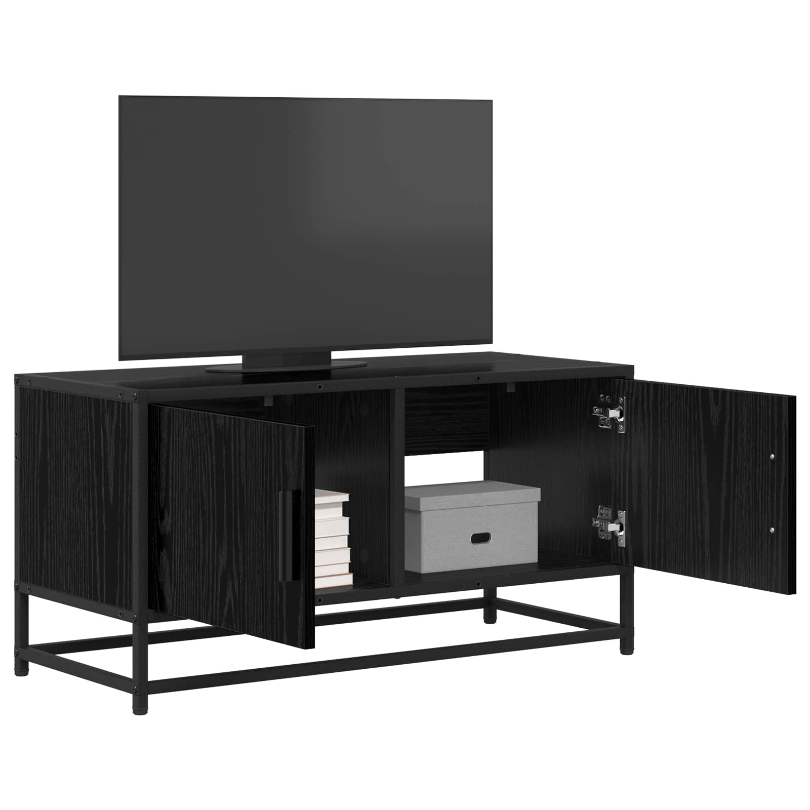 Tv-Skåp 80 X 34,5 X 40 Cm Svart Ek Konstruerat Trä