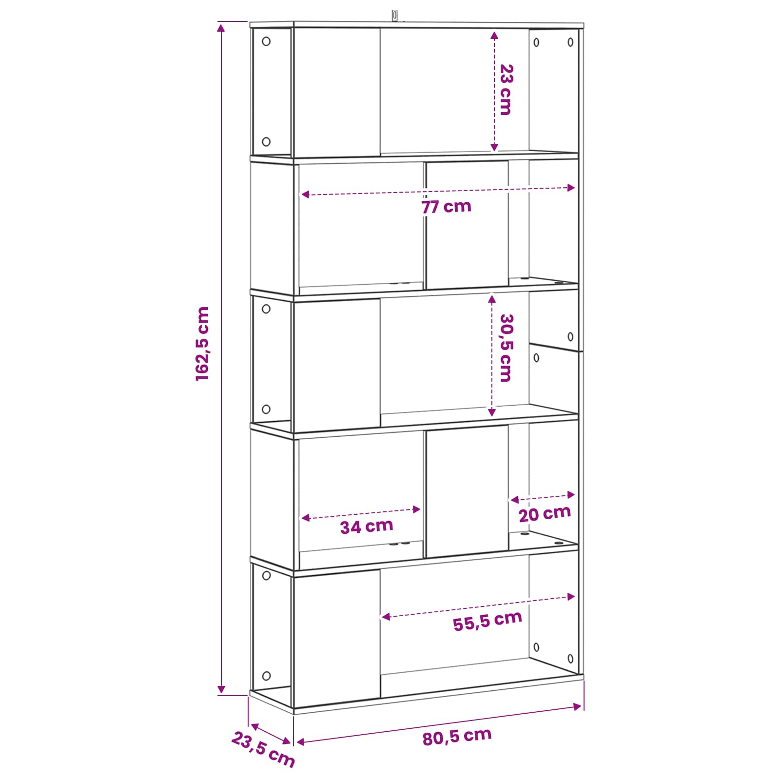 Bokhylla Svart Ek 80,5 X 23,5 X 162,5 Cm Pb