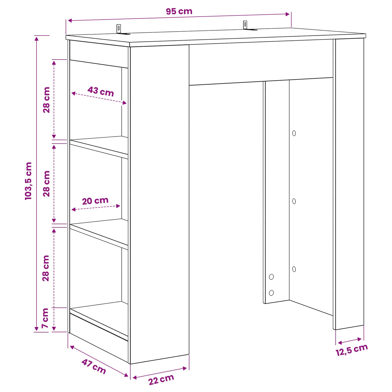 Barbord 95 X 47 X 103,5 Cm Konstruerat Trä Svart Ek