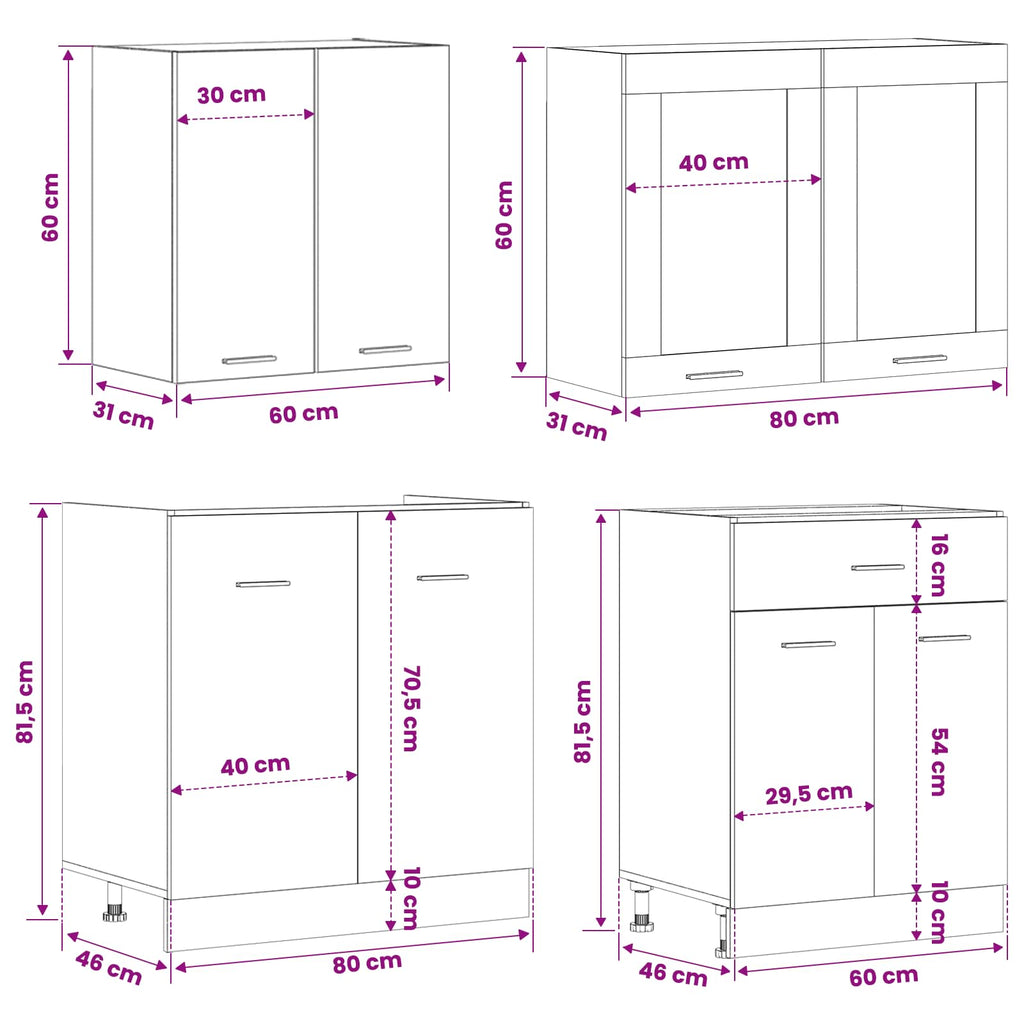 Köksenhet Lyon 4 Pcs Svart Ek Konstruerat Trä