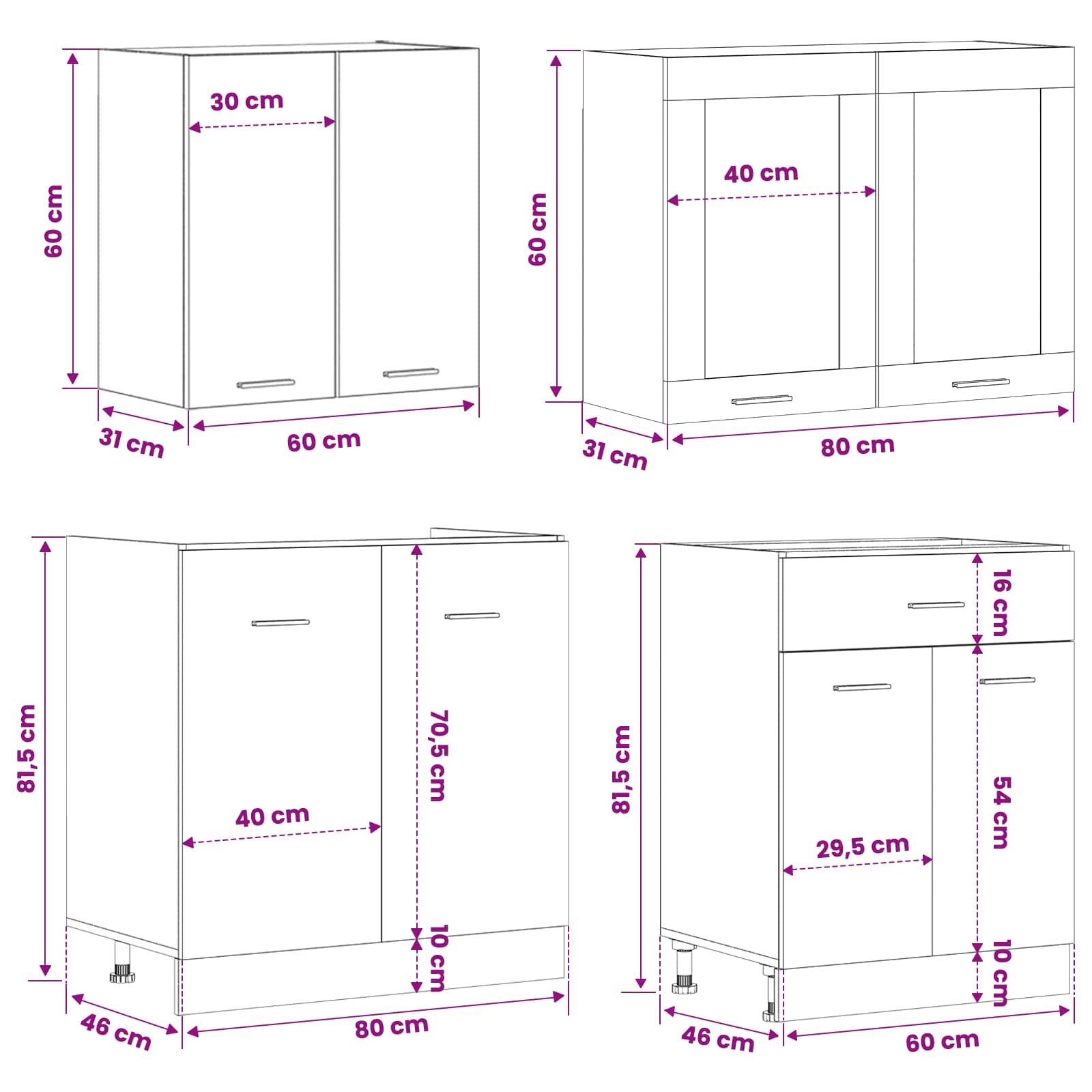 Köksenhet Lyon 4 Pcs Svart Ek Konstruerat Trä