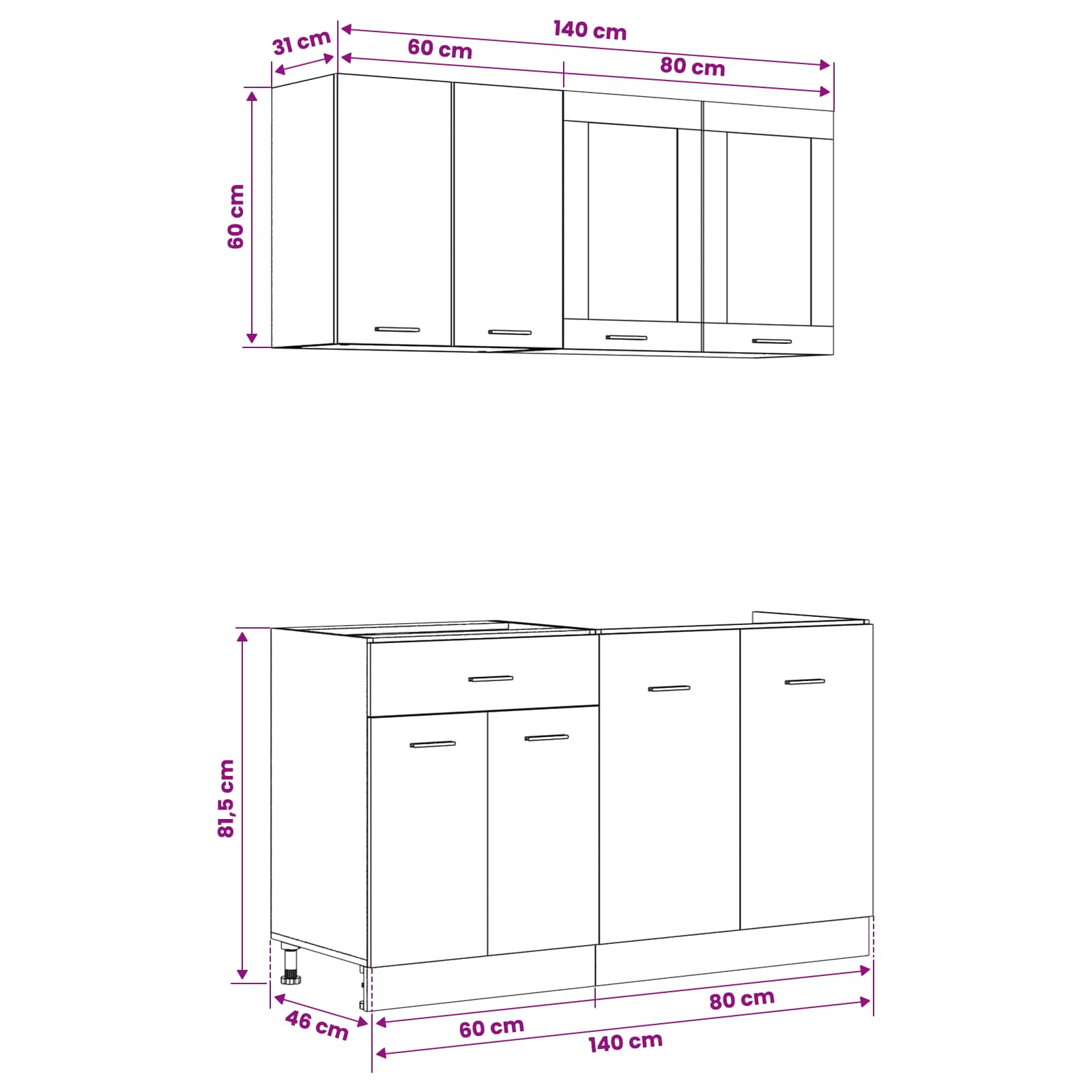 Köksenhet Lyon 4 Pcs Svart Ek Konstruerat Trä