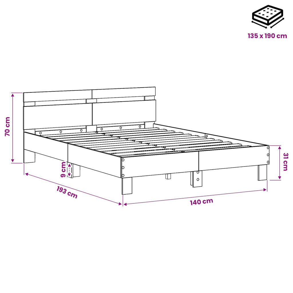 Sängram Artisan-Ek 135 X 190 Cm Konstruerat Trä
