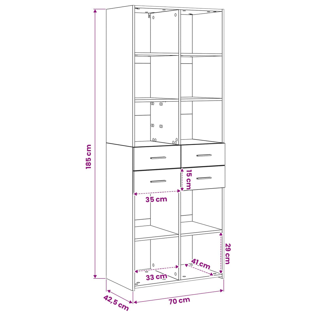 Bokhylla Gammalt Trä 30 X 42.4 X 185.2 Cm