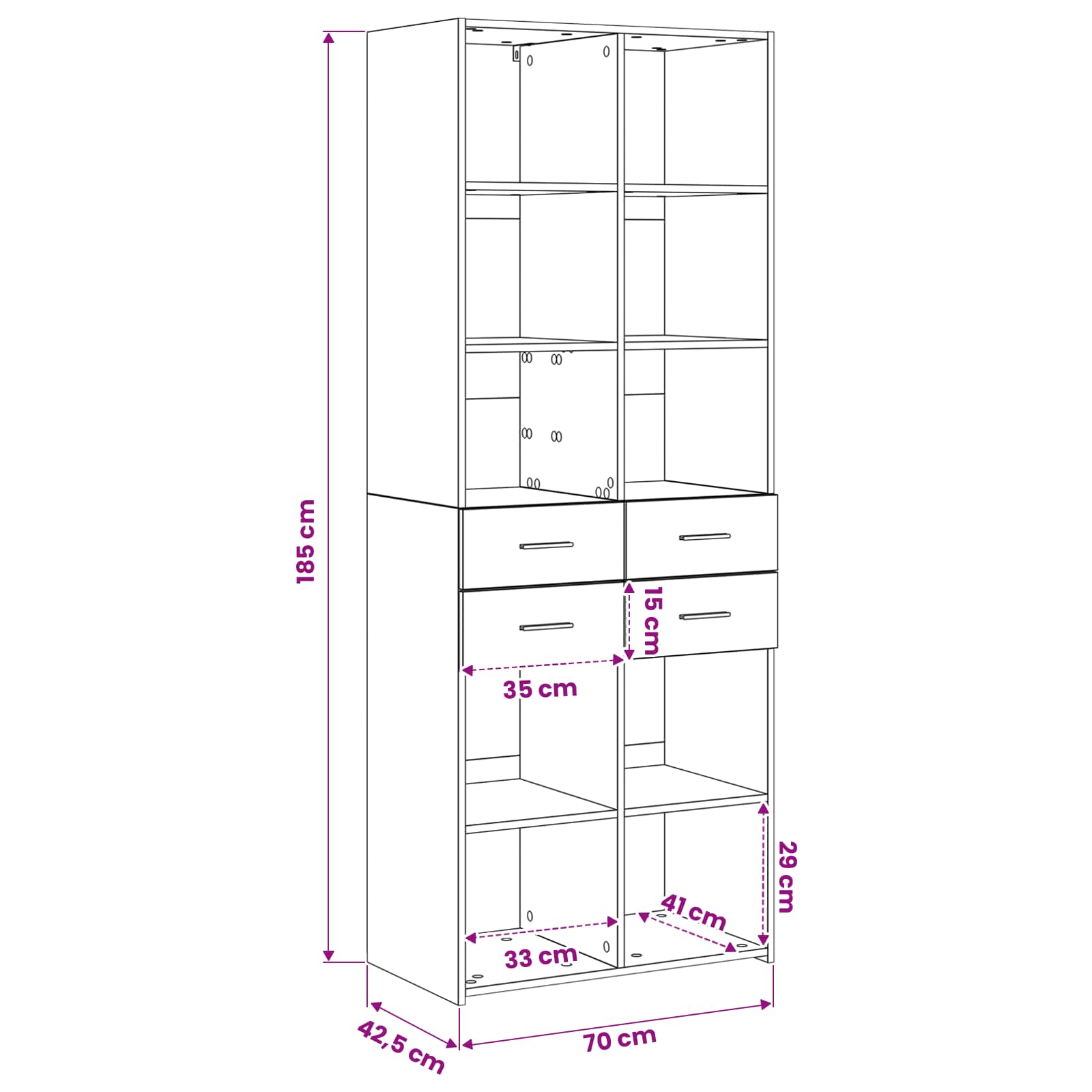 Bokhylla Svart Ek 30 X 42.4 X 185.2 Cm