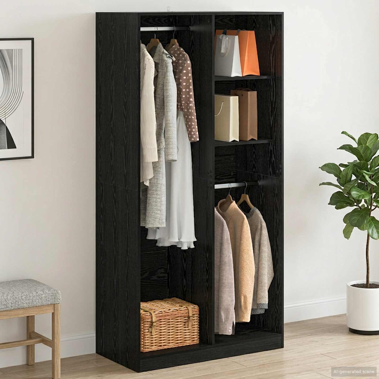 Garderob Svart Ek 100 X 50 X 200 Cm Konstruerat Trä