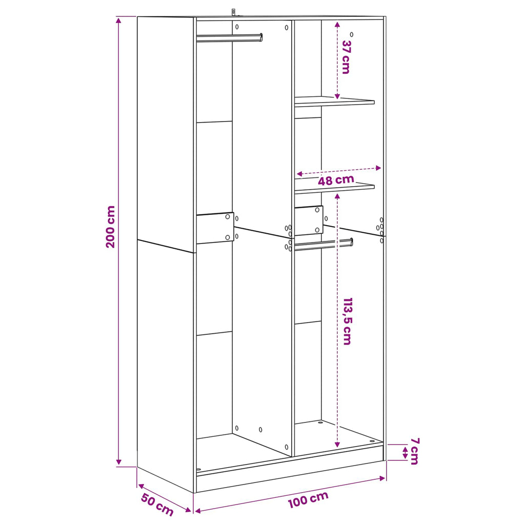 Garderob Svart Ek 100 X 50 X 200 Cm Konstruerat Trä